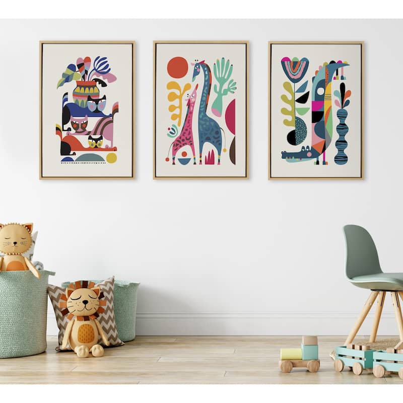 Kate and Laurel Sylvie Mid-Century Crocodile Framed Canvas by Rachel Lee