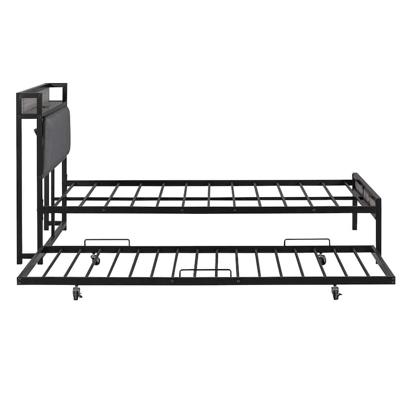 HomeRoots Black Metal Full Bed Frame With Trundle