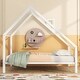 preview thumbnail 4 of 7, Full Size Metal House Platform Bed Frame with Roof and Chimney for Boys Girls Kids Adults Toddler, No Box Spring Required White