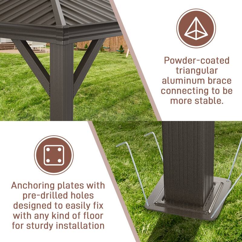 Outdoor Hardtop Double-Top 12 Ft x 10 Ft Galvanized Steel Patio Gazebo with Curtains Nettings