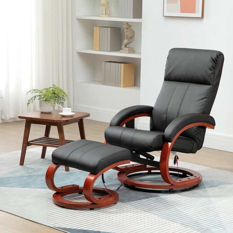 HOMCOM Recliner Chair with Ottoman, Electric Faux Leather Recliner - Black