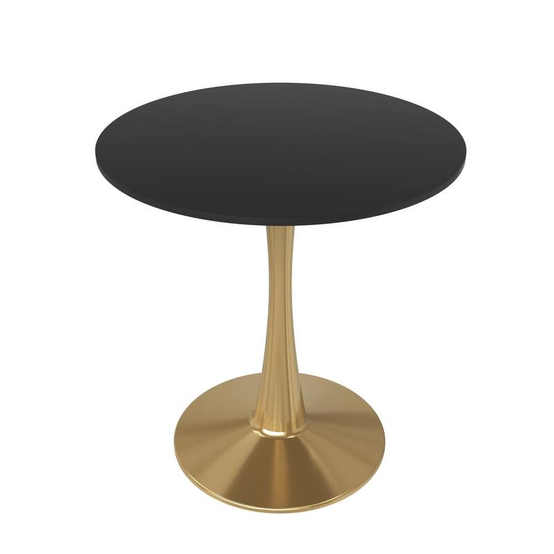 LeisureMod Bristol 27" Round Dining Table for 4 with MDF Tabletop in Gold Steel Base for Kitchen & Dining Room