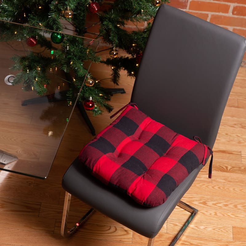 Fabstyles Tufted Buffalo Check Cotton Set of 4 Chairpads with Ties
