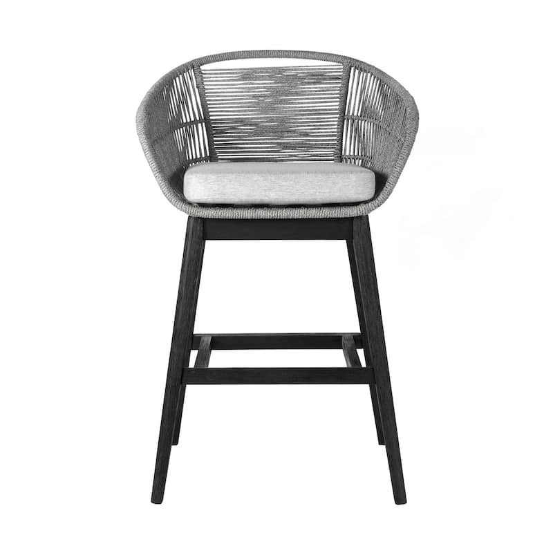 Tutti Frutti Solid Eucalyptus Wood and Rope Outdoor Patio Counter or Bar Height Barstool