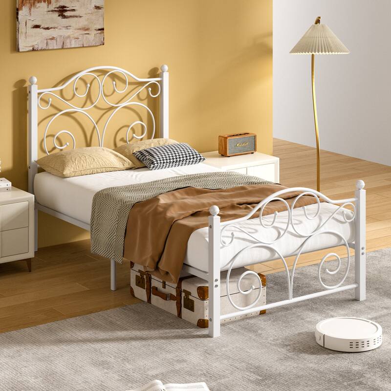 Javlergo 2-Pack Twin Size Victorian Metal Bed Frame for Kids with Headboard & Footboard No Box Spring Needed