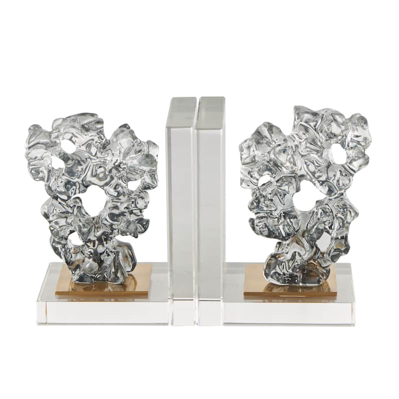 Glass Handmade Freeform Bookends with Clear Gold Supports - Set of 2 Clear - Roche River Decor - 4"W x 5"L x 6"H