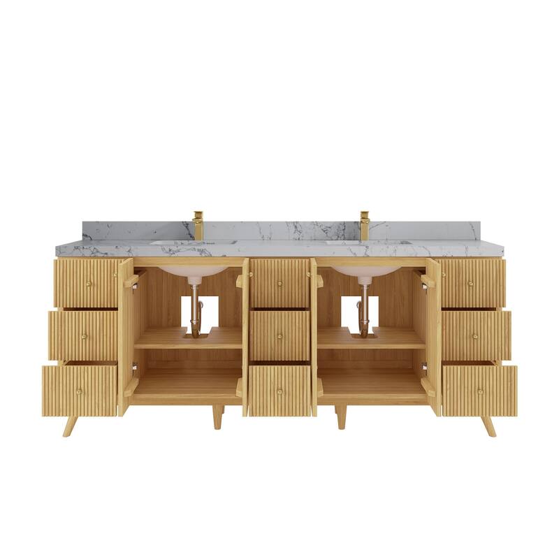 Willow Collections 84 in. W x 22 in. D Pasadena Solid Teak Double Sink Bathroom Vanity with Countertop