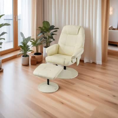PU Leather Recliner with Ottoman, 360° Swivel Lounge Chair Featuring 5-Point Vibration, Heated Seat & 140° Adjustable Backrest