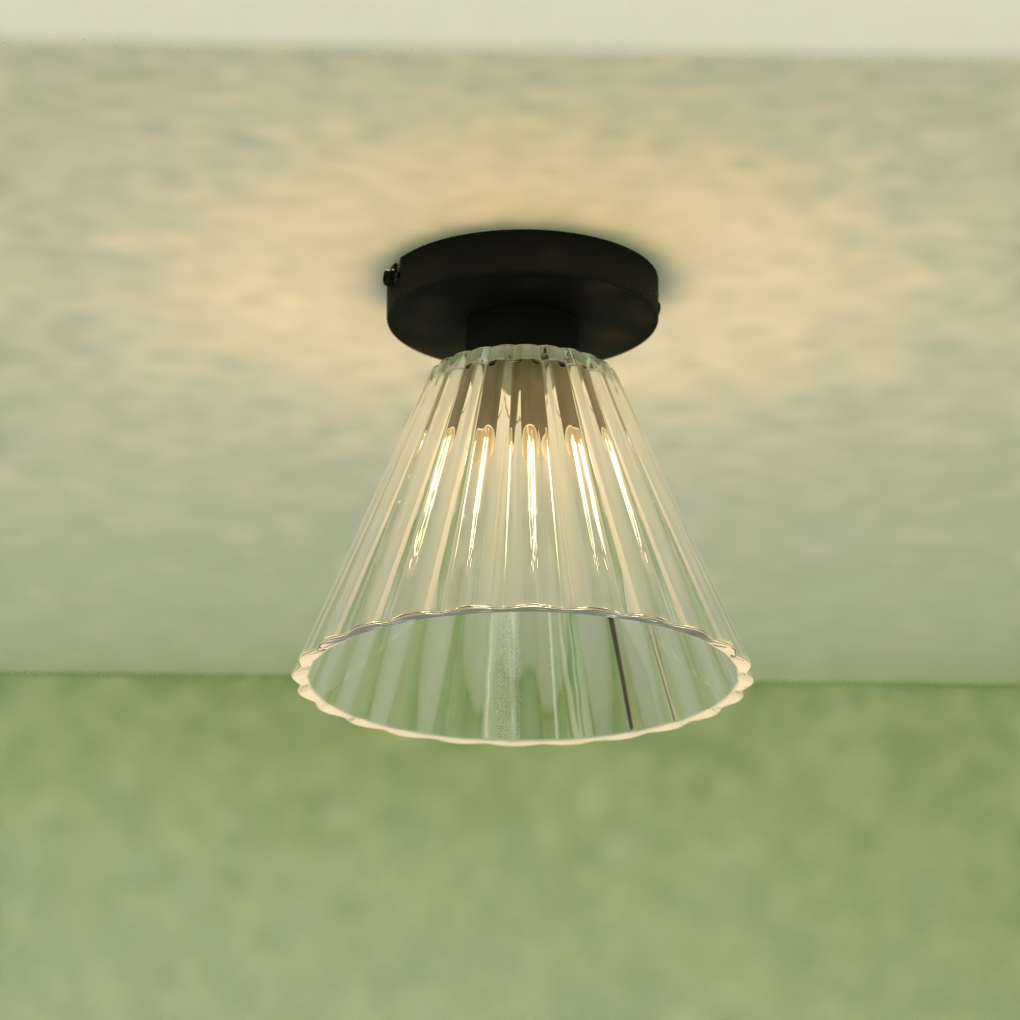 VAXCEL Dalton 1-Light Matte Black Cone Flush Mount Lighting Fixture, Clear Ribbed Glass Shade Low Ceilings Hallway Kitchen