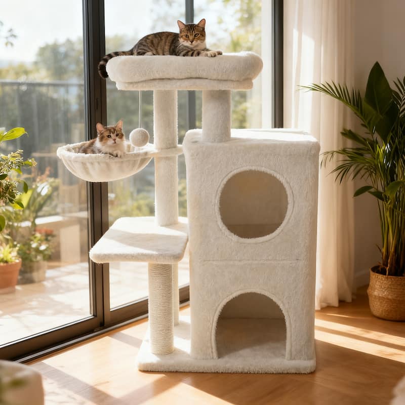 Gymax 33.5'' Cat Tree w/ 2-Tier Condo Padded Plush Top Perch Sisal