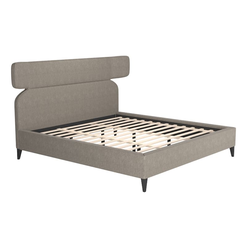 HomeRoots Brown Solid Wood And Upholstery King Bed Frame