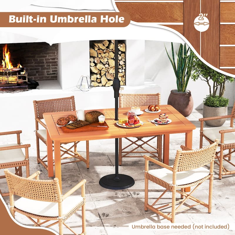 7-Piece Outdoor Dining Set with Wooden Rectangular Table and 6 Chairs for Patio Deck or Garden - 60” x 35.5” x 29”