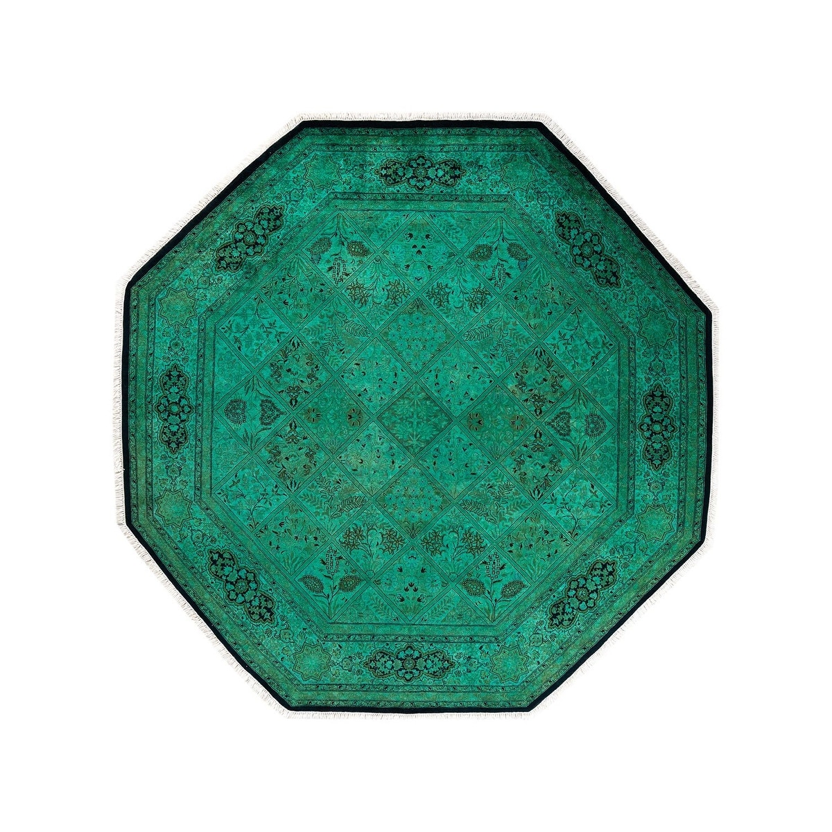 Overton Hand Knotted Wool Vintage Inspired Modern Contemporary Overdyed Green Octagon Area Rug - 7' 1" x 7' 1"
