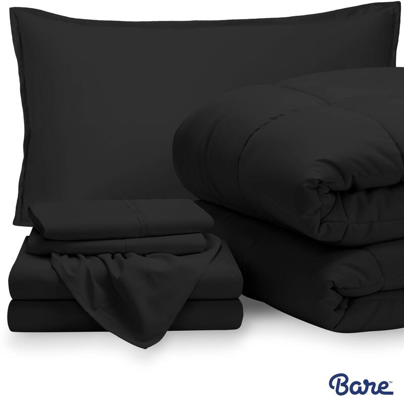Bare Home Bed-in-a-Bag Down Alternative Comforter & Sheet Set - Black/Black - California King