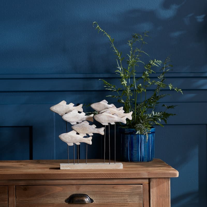 Wooden Fish School Sculpture - 8.75 x 2.5 x 9.75