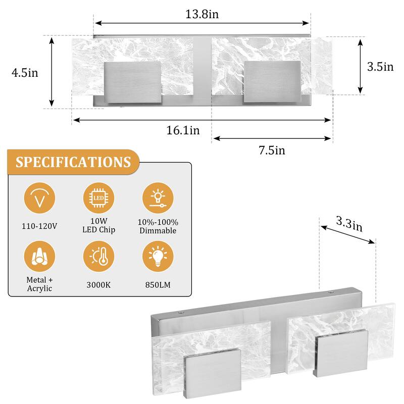 Modern Bathroom Vanity Light LED Dimmable Wall Sconce with UL Certified - 16 inches and above