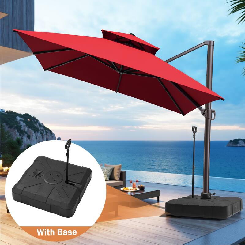 Outdoor 10X13 FT Dual Top Patio Cantilever Umbrella with Rod Base - Red