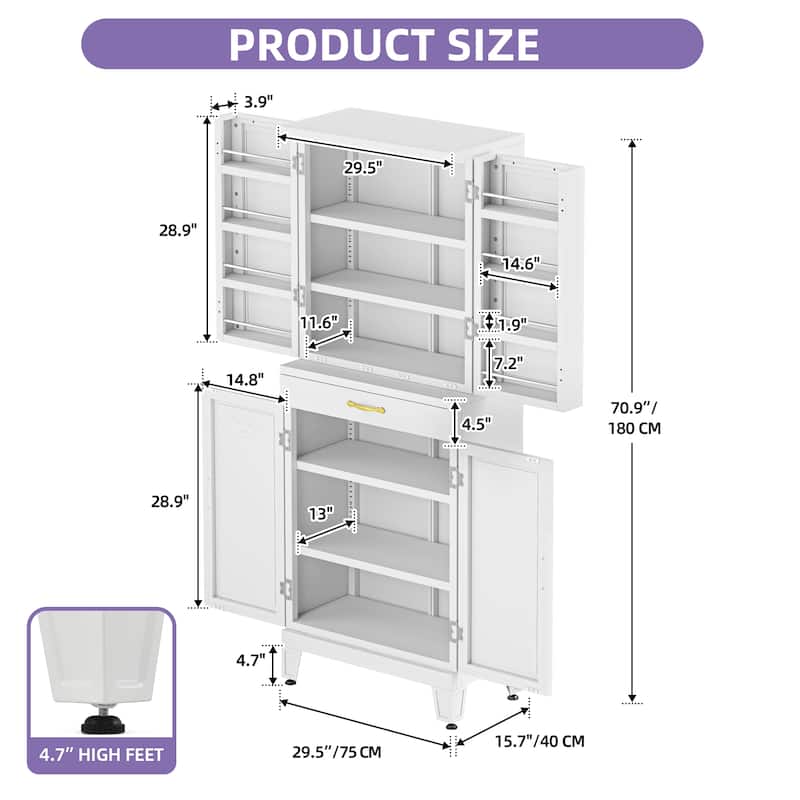 72" Tall Metal Storage Cabinet Organizer for Bathroom, Kitchen & Living Room