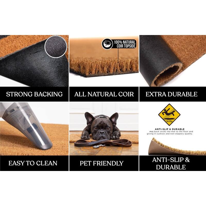 A1HC Natural Coir Flock Door Mat for Front Door, 30x60, Anti-Shed Treated Durable Doormat for Outdoor Entrance, Low Profile