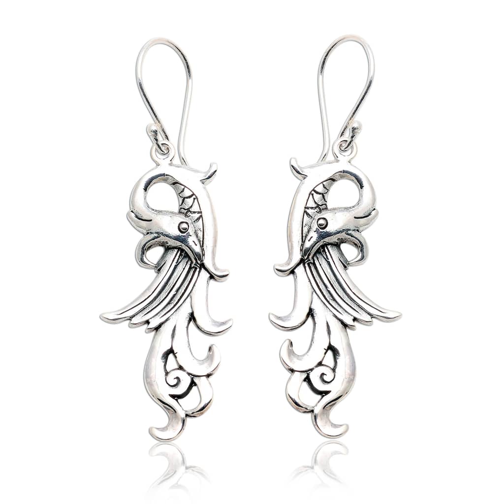 Novica Handmade Mythical Bird Sterling Silver Dangle Earrings