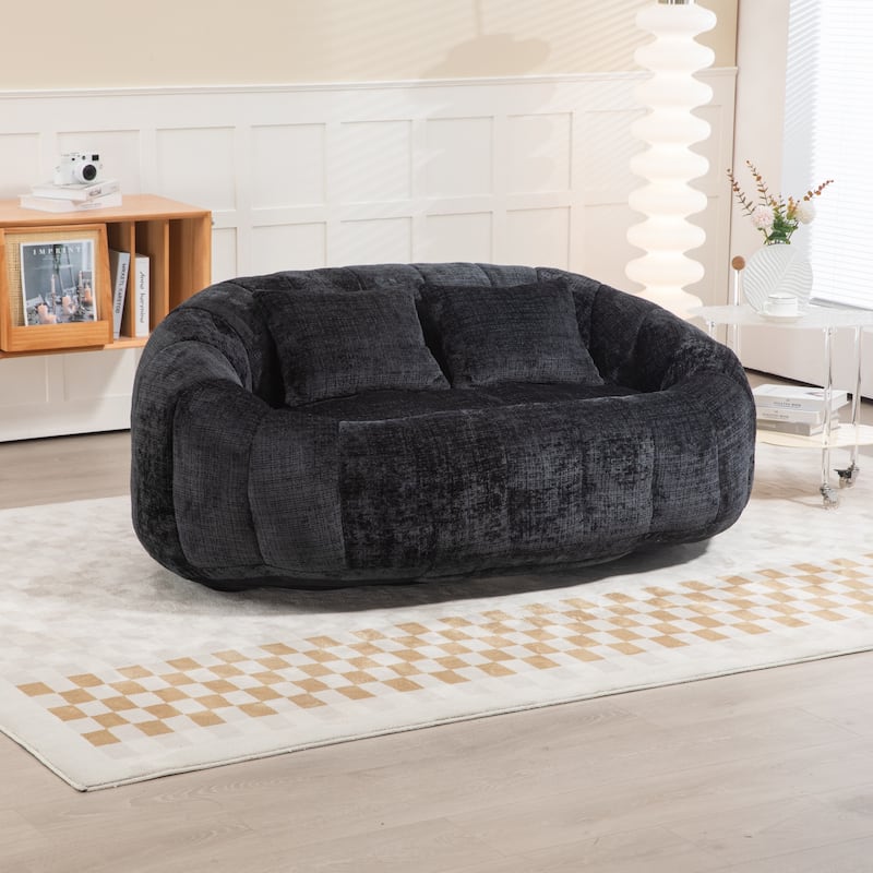 Modern Chenille 2-Seater Bean Bag Chair with 2 Pillows