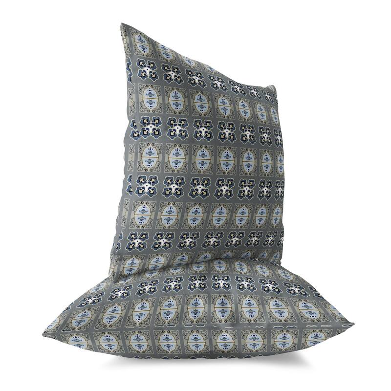 Beige And Steel Darbari Dynasty Indoor/Outdoor Throw Pillow Zipper