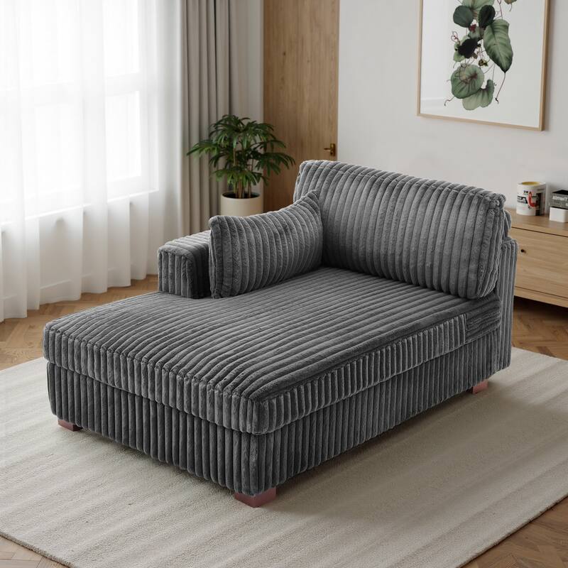 42" W Plush Corduroy Upholstered Chaise Lounge Sleeper for Living