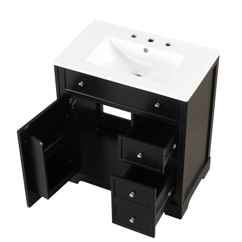 Freestanding Modern Bathroom Vanity with Solid Wood Frame, Ample Storage, and Painted Finish - 30in L
