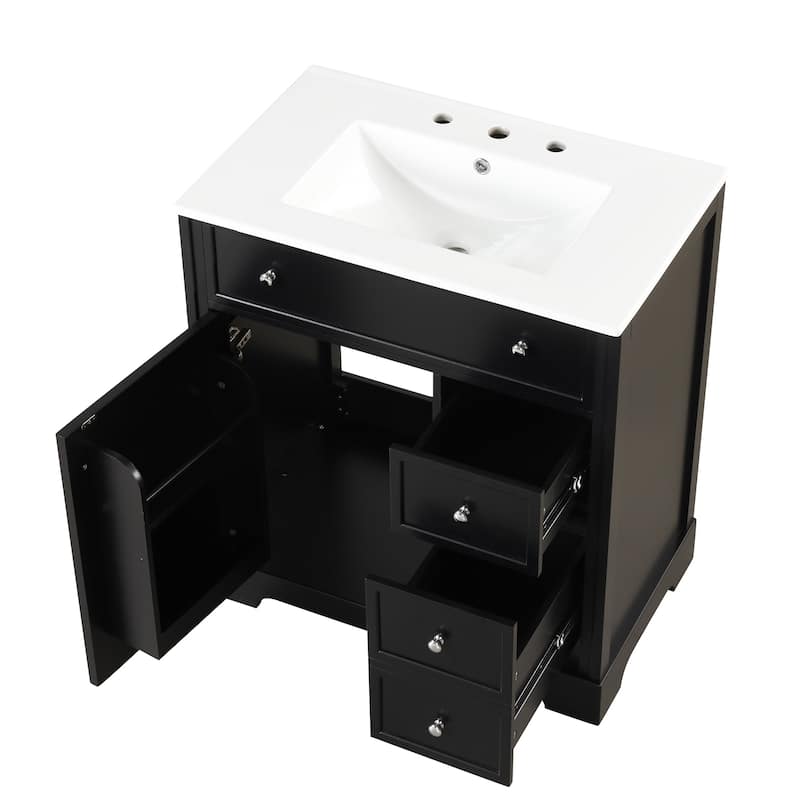 Vanity Cabinet for Bathroom with Sink Top, Door Rack and 2 Drawers