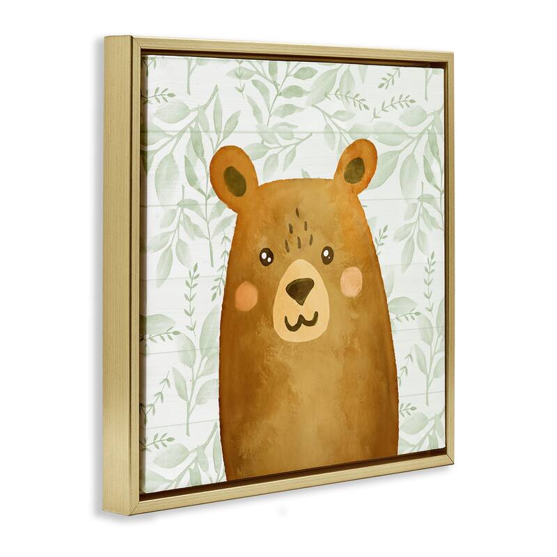 Stupell Bear on Botanicals Whimsy Framed Floater Canvas Wall Art Design By Kim Allen