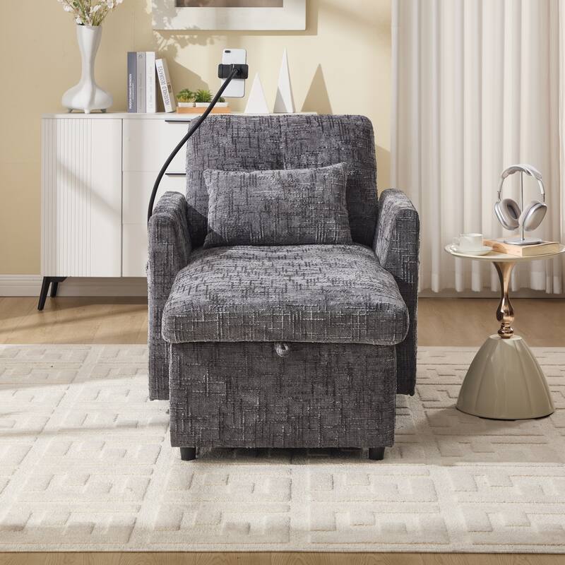Multifunctional Lazy Person Sofa Recliner Can Be Stored Storage Backrest With Cell Phone Bracket Chenille Single Leisure Chair