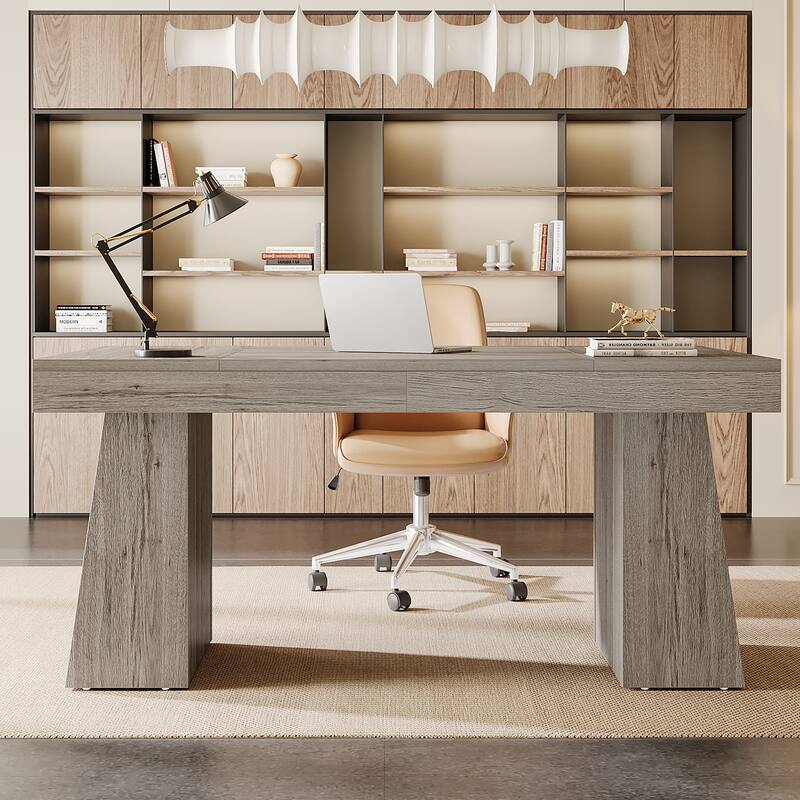 55 Inches Executive Desk, Home Office Desk, Wood Computer Desk