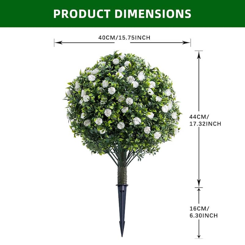 Set of 2/4 Artificial Topiary Ball Trees with Metal Stakes with Rose Flowers