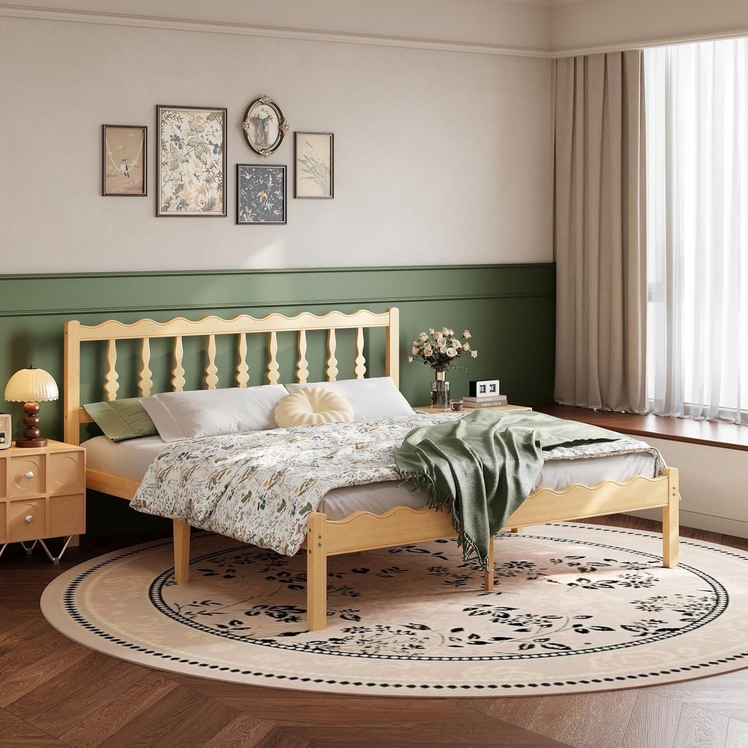 Solid Bamboo Wood King Size Bed Frame with Headboard, 14 Inch Platform, No Box Spring Needed, Sturdy and Noise Free