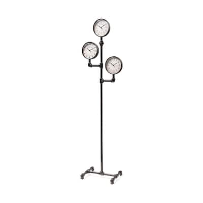 Trifect Black Iron Pipe Frame w/ 3 Face Floor Clock - 16.0L x 16.0W x 72.0H