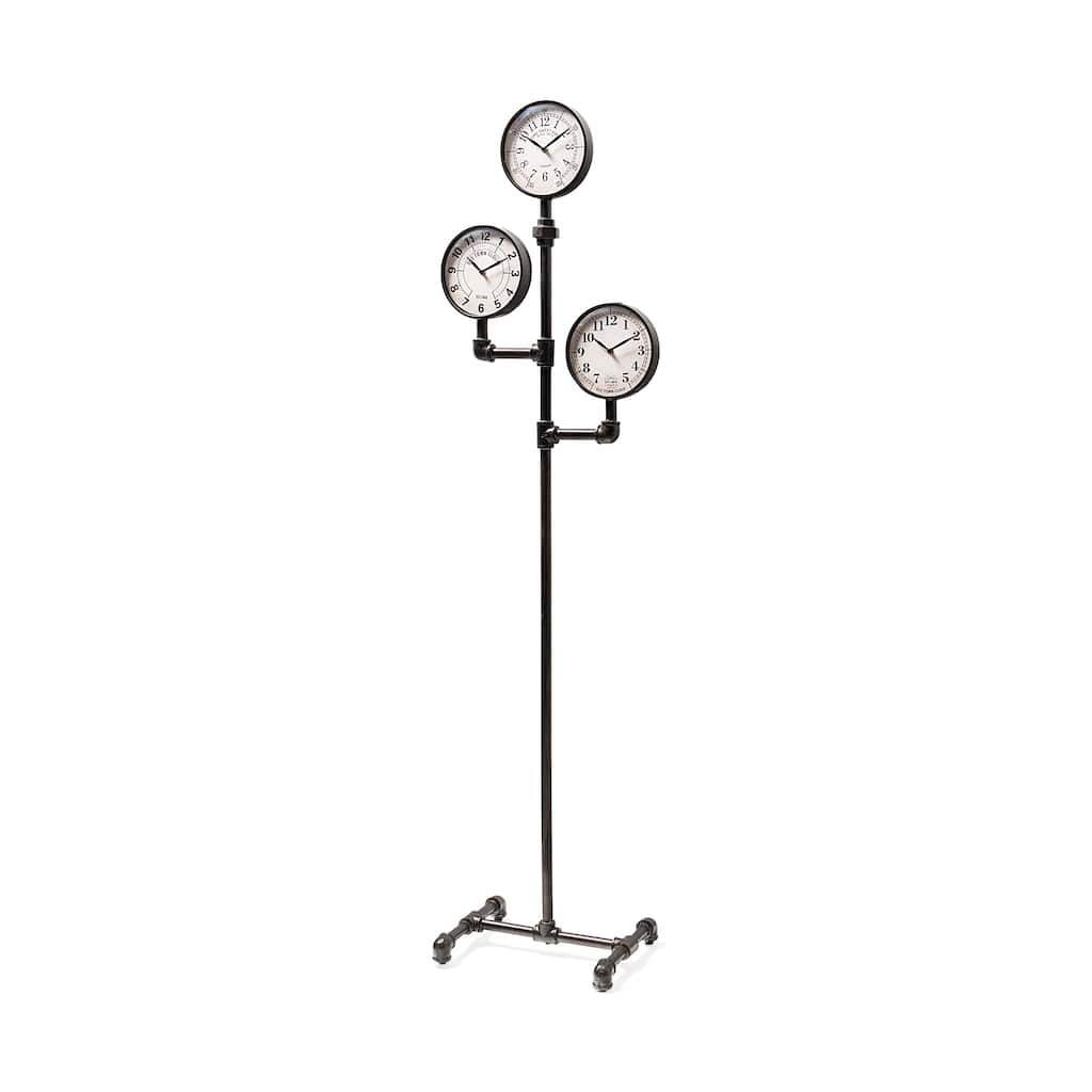 Trifect Black Iron Pipe Frame w/ 3 Face Floor Clock - 16.0L x 16.0W x 72.0H