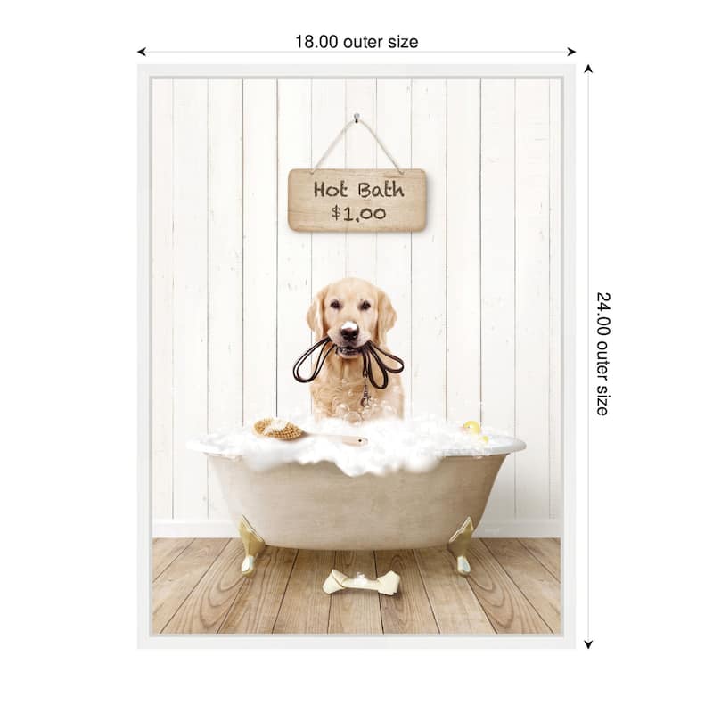 Kate and Laurel Sylvie Golden Retriever in Hot Bath Framed Canvas by Amy Peterson