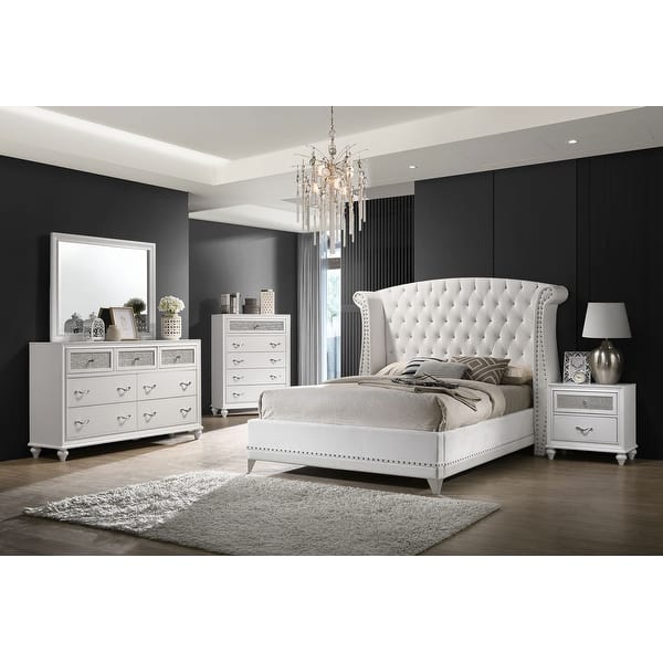 slide 2 of 59, Barzini Upholstered Bedroom Set White with Wingback Headboard