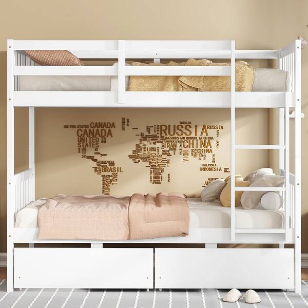 slide 2 of 33, Twin Bunk Bed with 2 Storage Drawers, Convertible to 2 Beds White