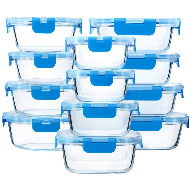 24-Piece Glass Food Storage Containers with Upgraded Snap Locking Lids,Glass Meal Prep Containers Set - Blue