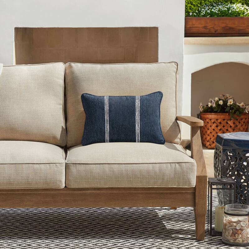 Sunbrella Textured Indoor/Outdoor Corded Lumbar Pillow (Single) - 12 in H x 18 in W x 6 in D - Lengthen Indigo