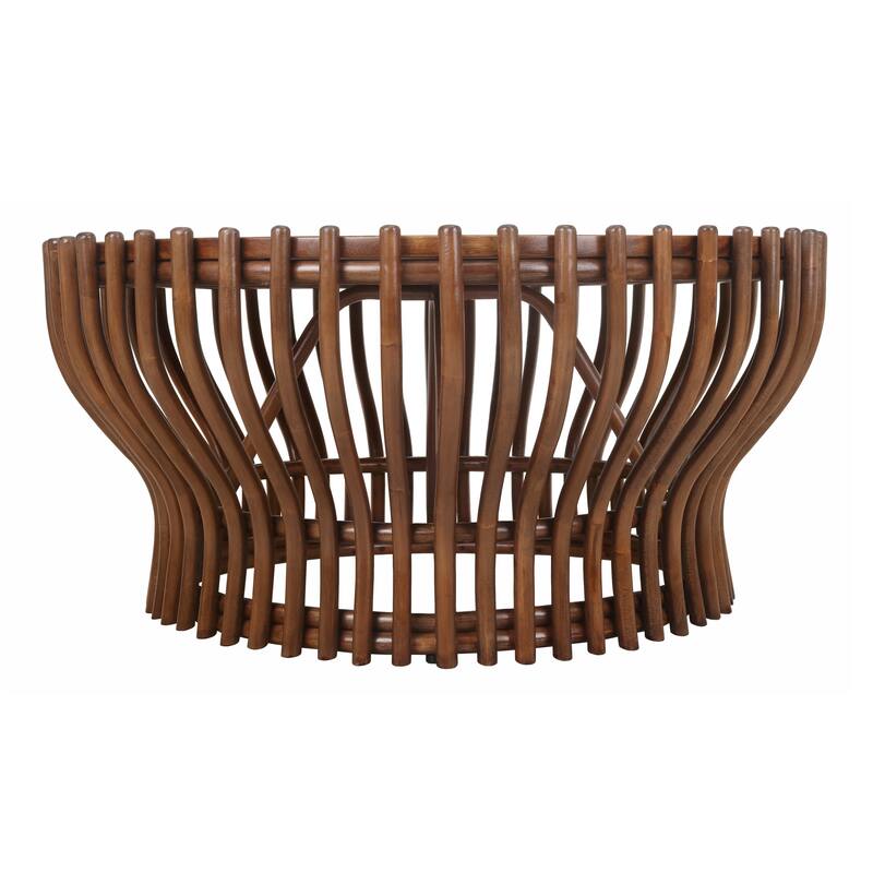 NPD Furniture Sona Modern Bohemian Rattan Coffee Table with Wood Top