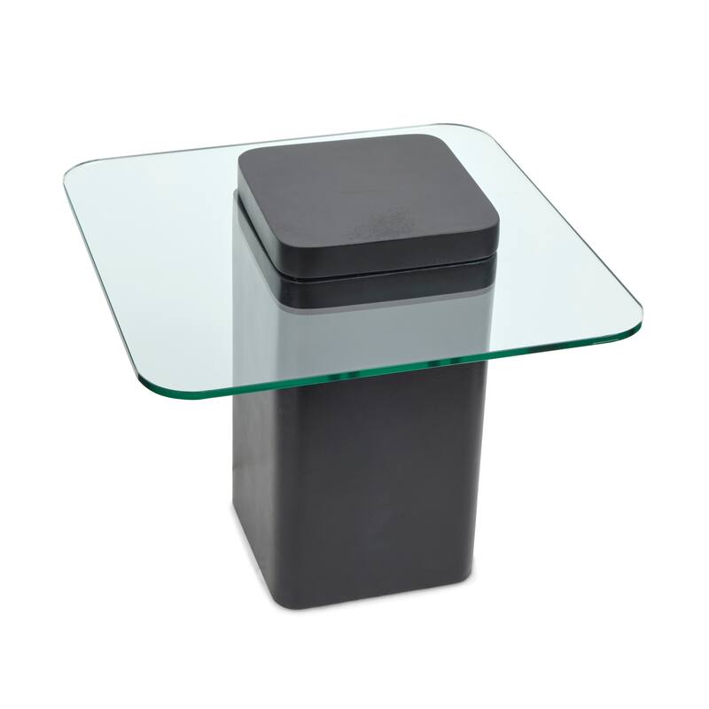 Magnussen Home Donora Clear Glass And Obsidian Square End Table - 21.65''W x 21.65''D x 19.69''H