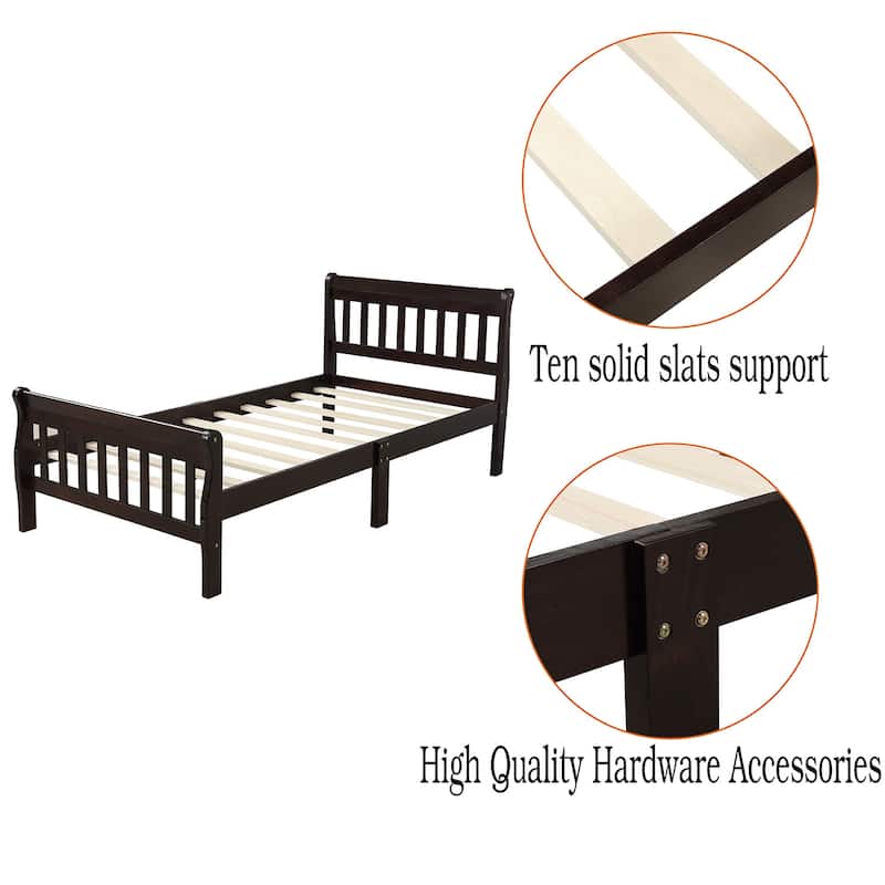Wood Platform Bed, Bed Frame Panel Bed Mattress Foundation Sleigh Bed with Headboard/Footboard/Wood Slat Support