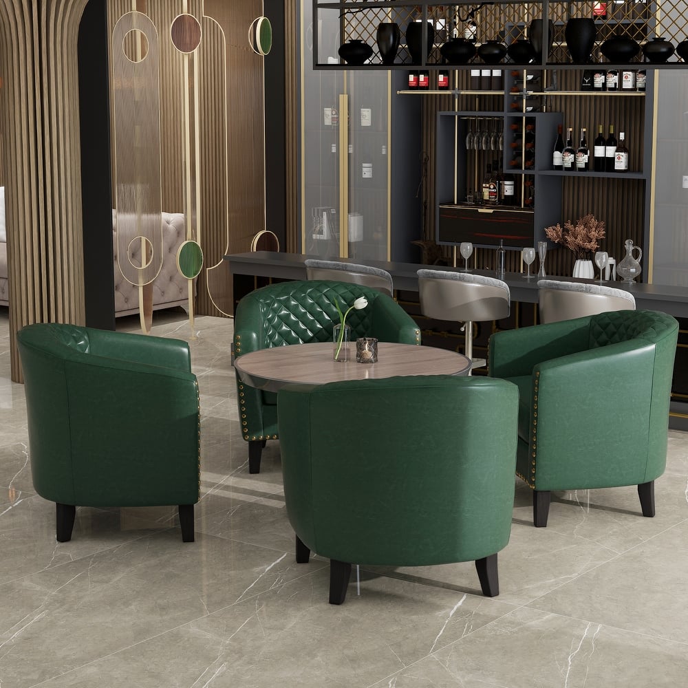 Axia 4 Set Modern Faux Leather Barrel Accent Chairs with Wood Legs