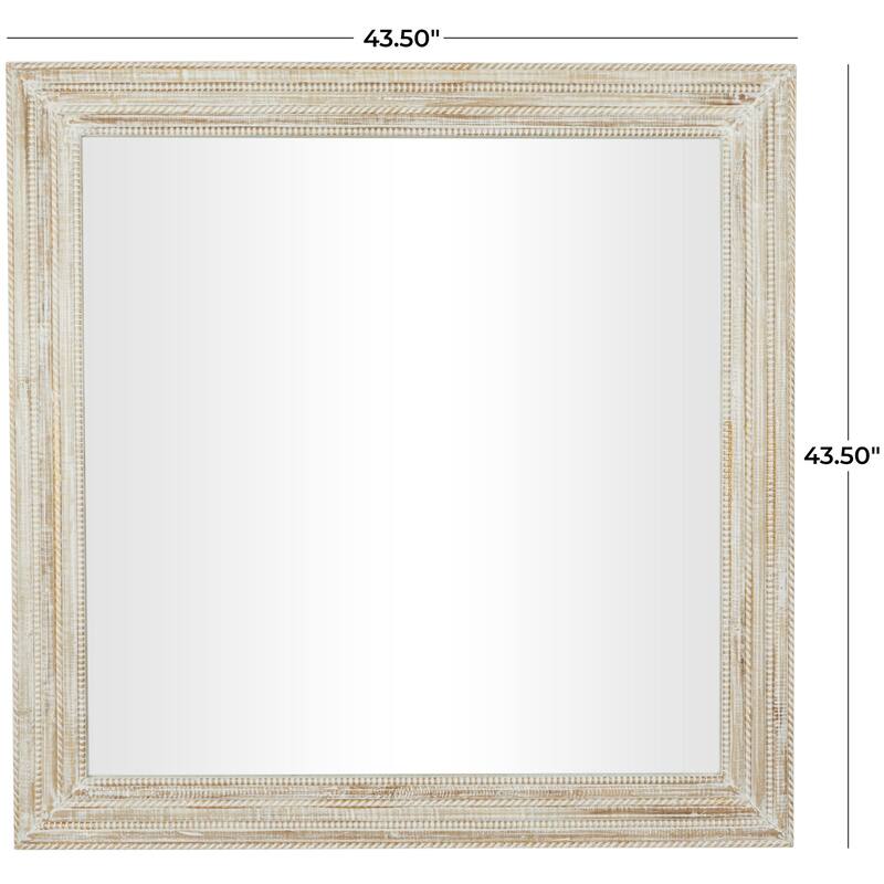 Mango Wood Handmade Room Wall Mirror with Ribbed Edged Frame - Cream - Roche River Decor