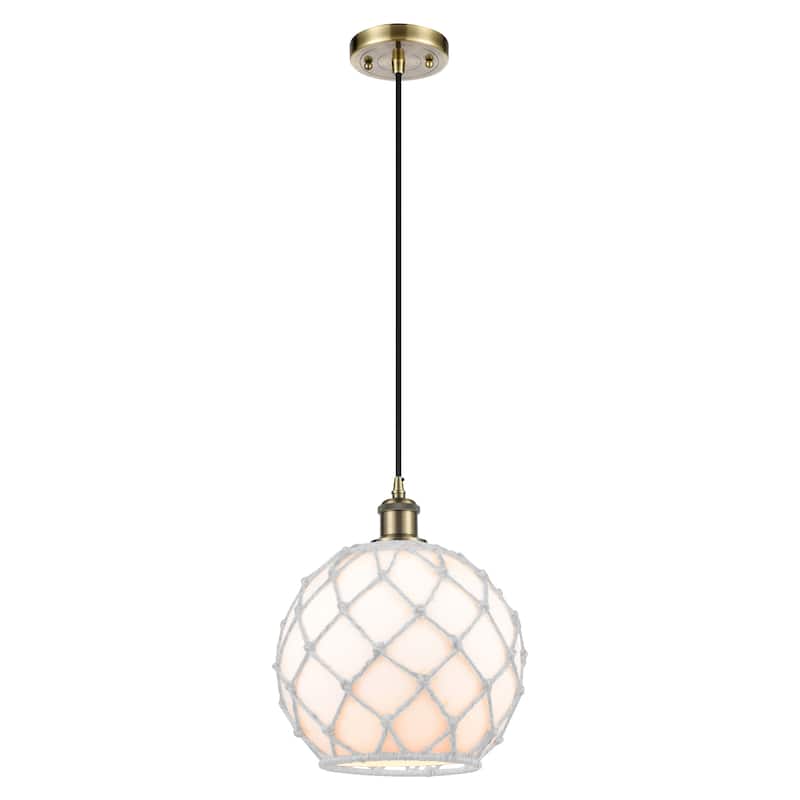 Innovations Lighting Endless Possibilities Ballston - Farmhouse Rope - 1 Light 10" Cord Hung Mini Pendant - Antique Brass/White Glass with White Rope