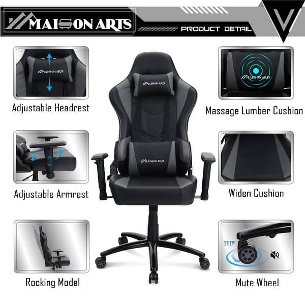 Reclining Massage Gaming Chair with Lumbar Support and Headrest