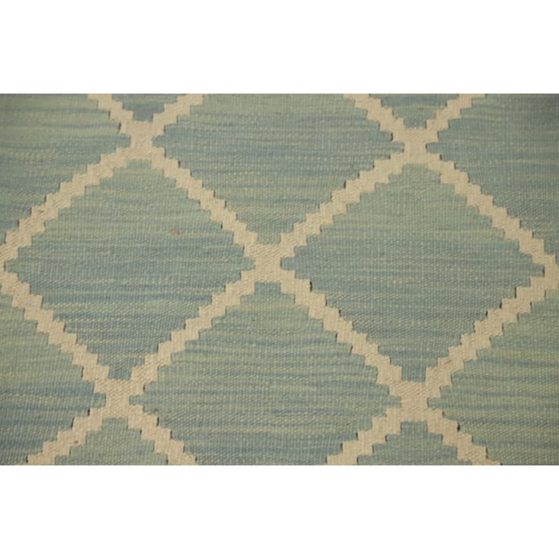 Hand Woven Oriental 100% Wool Carpet Southwestern Tribal Navy Blue & Blues Kilim Runner Rug - 8' 9'' X 2' 6''