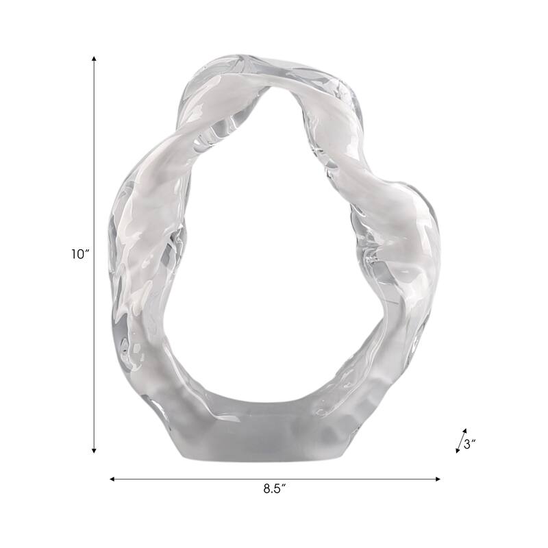 Glass Sculpture Modern Decorative Elegant for Home Decor - 10" White - 8.5" x 3" x 10"